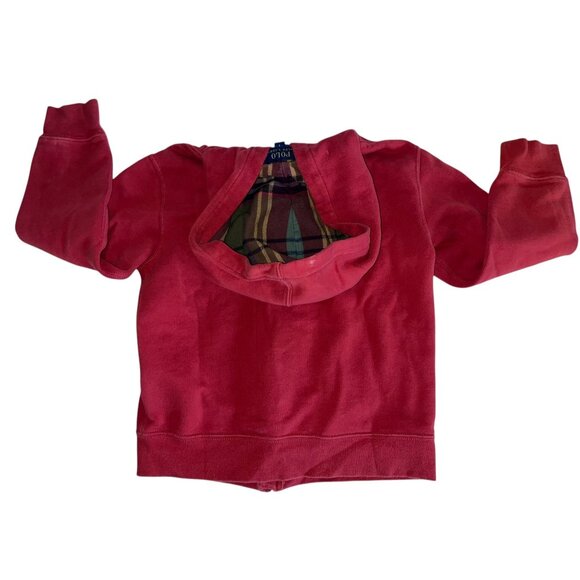 Polo Ralph Lauren Kids Red Full-Zip Hoodie Jacket Size 7 Plaid Hood Lining Cotto - Picture 4 of 8